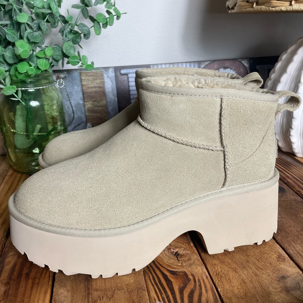 UGG Women's Ultra Mini New Heights Mustard Seed Platform Boots 1158311